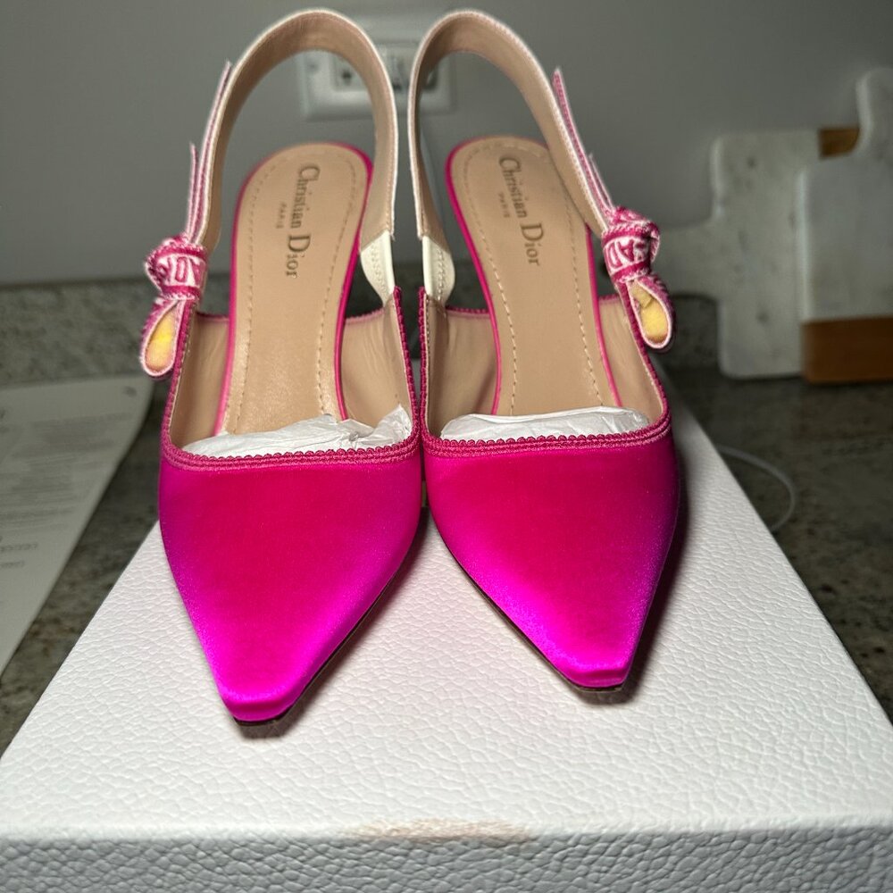 Dior Pink Satin J'Adior Slingback Pointed Toe Heels - Picture 3 of 12